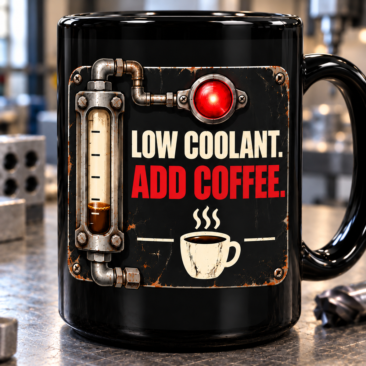 Low Coolant Add Coffee Machinist Mug – Black 15 oz