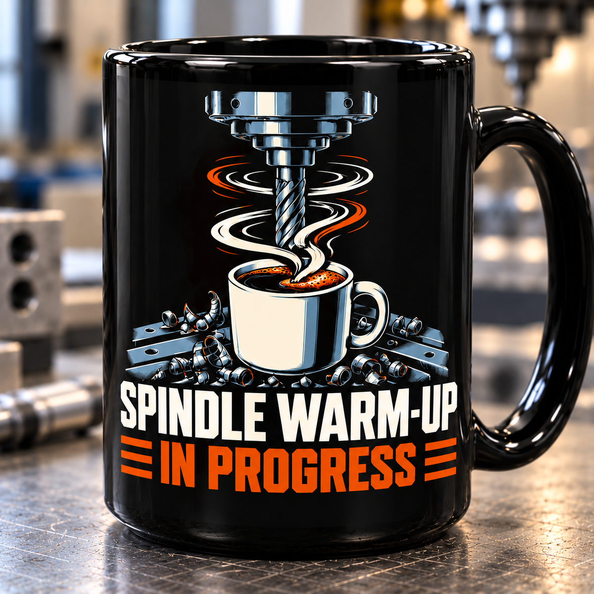 Spindle Warm-Up in Progress CNC Mug – Black 15 oz
