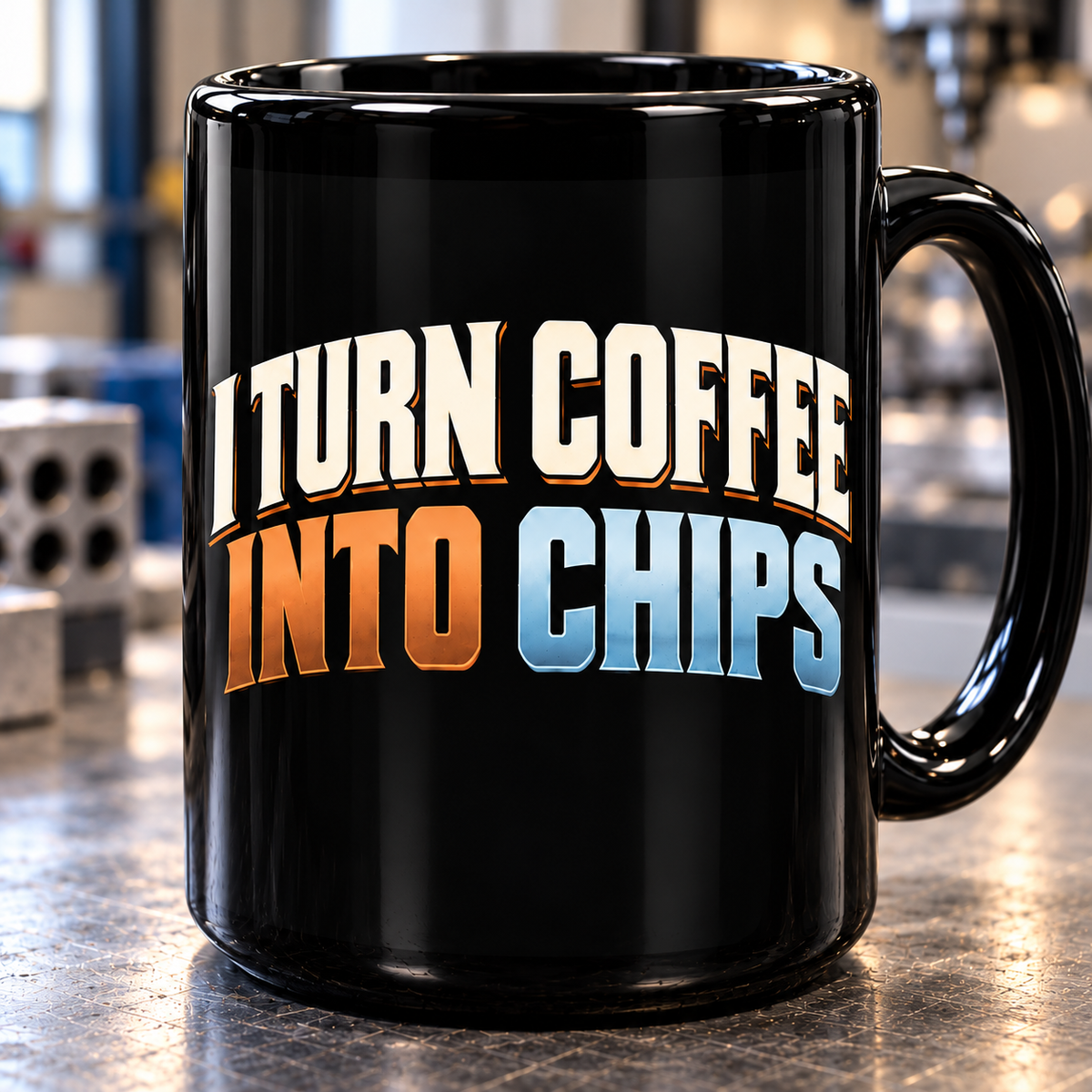 I Turn Coffee Into Chips Machinist Mug – Black 15 oz