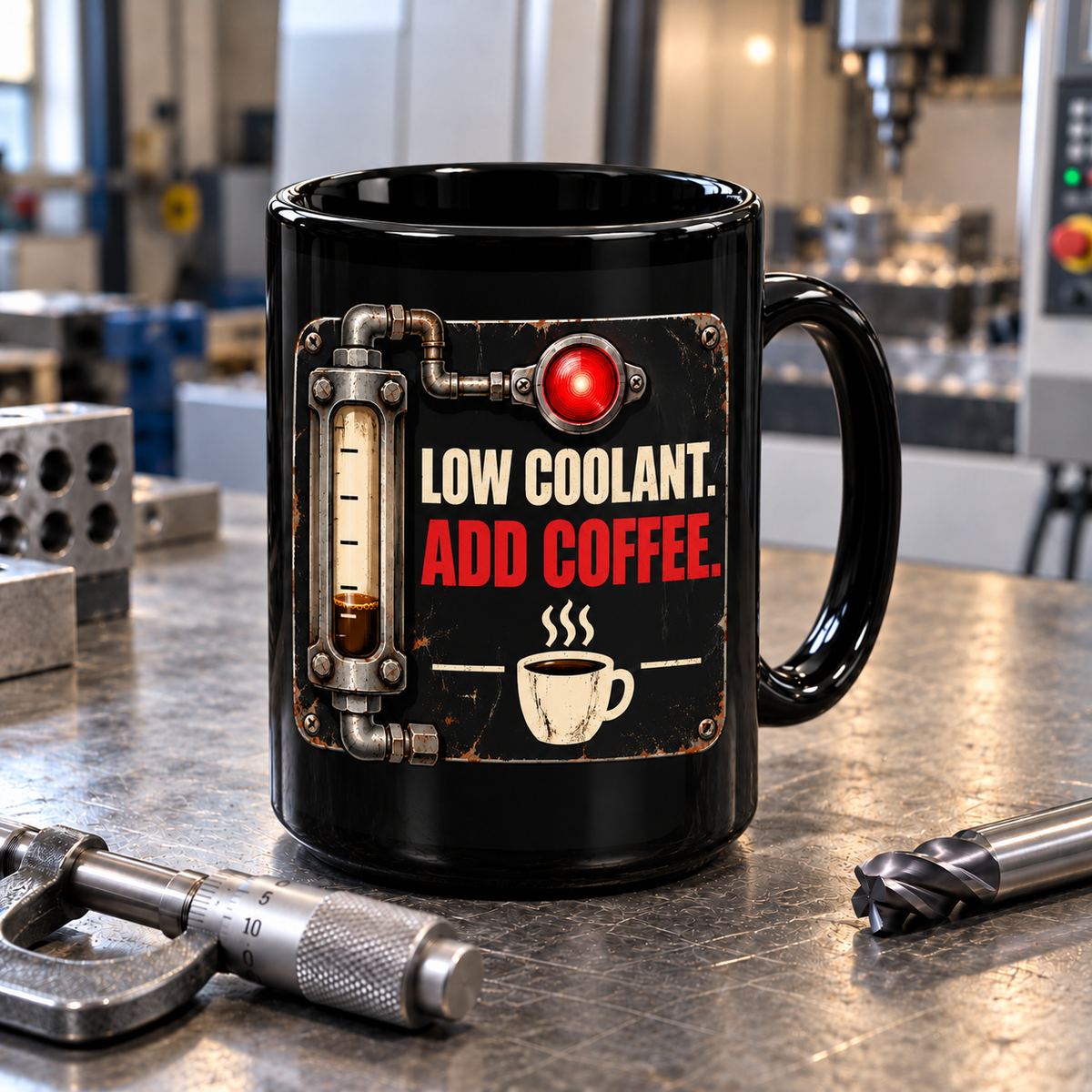 Low Coolant Add Coffee Machinist Mug – Black 15 oz