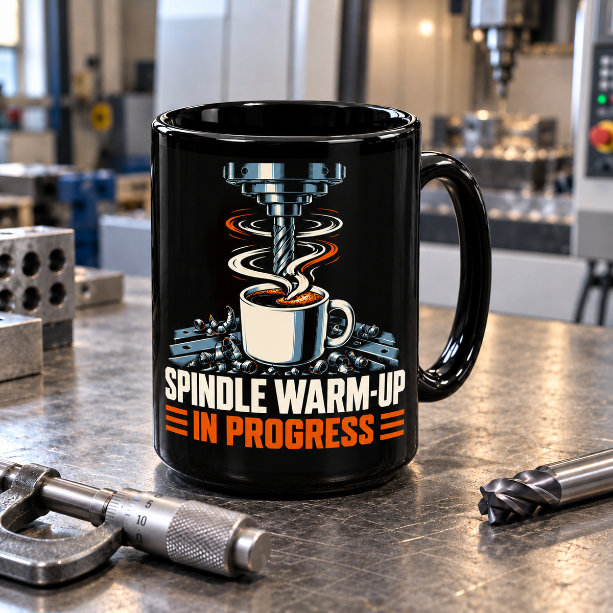 Spindle Warm-Up in Progress CNC Mug – Black 15 oz
