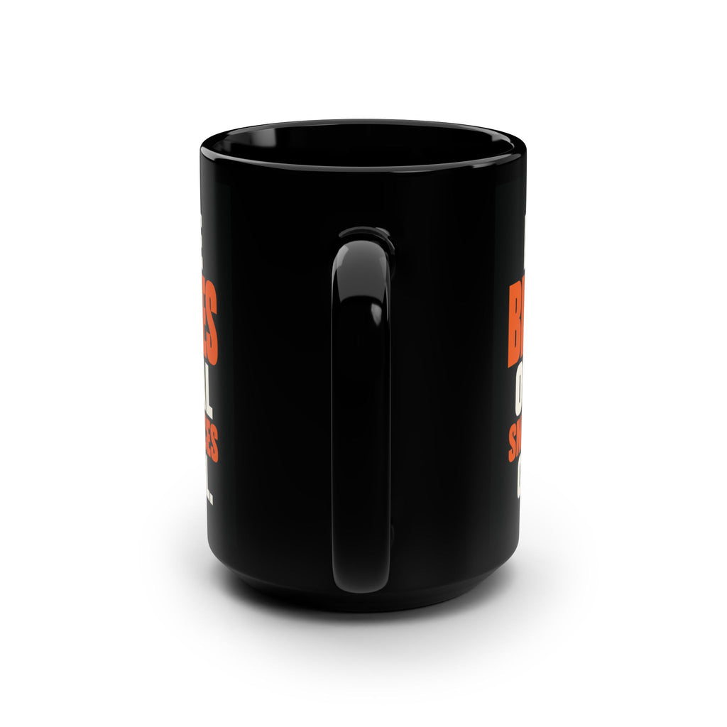 Handle and back view of the glossy black 15 oz machinist mug.